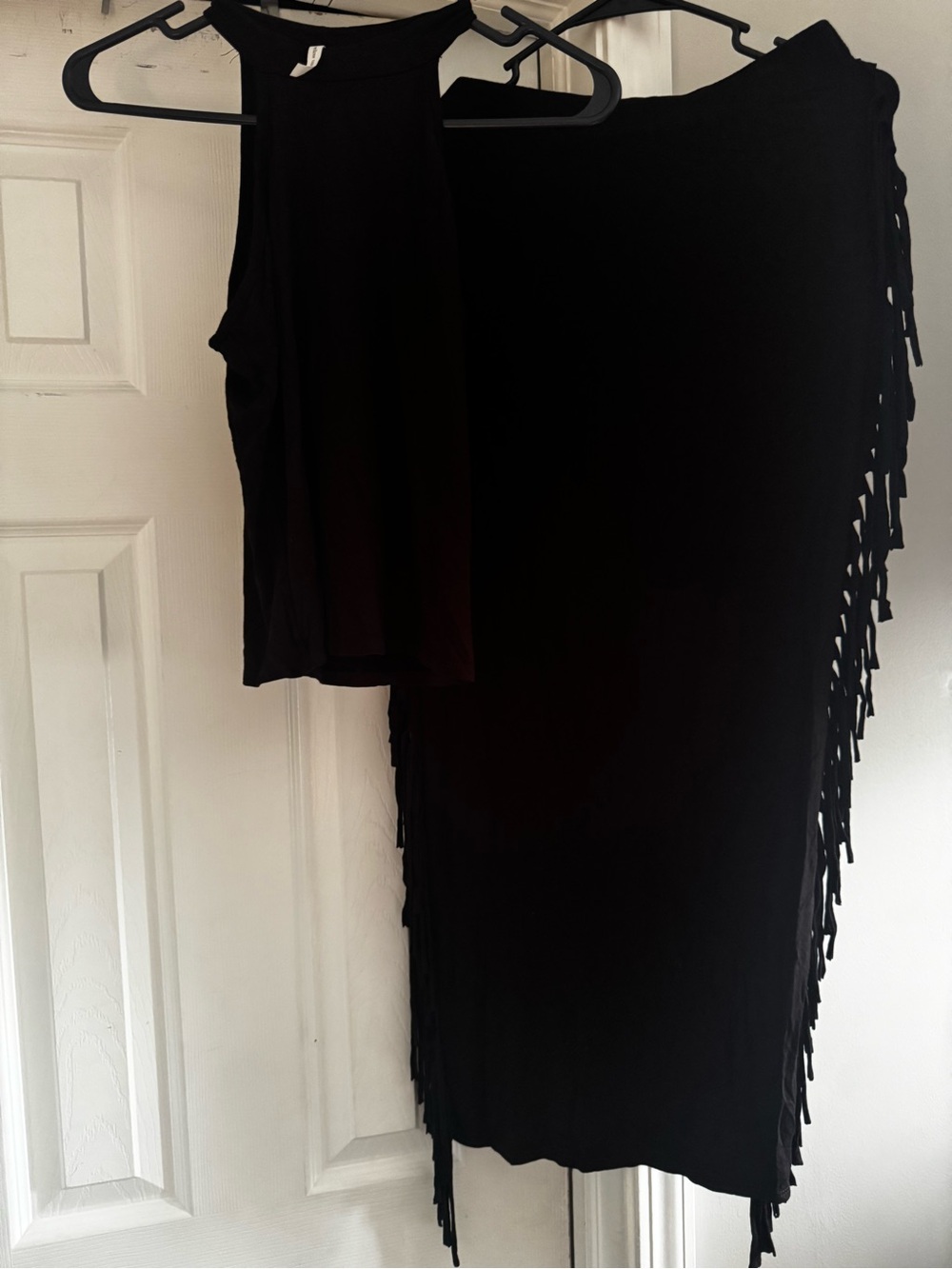Black Fringe Midi Skirt with Matching Black Tank Top